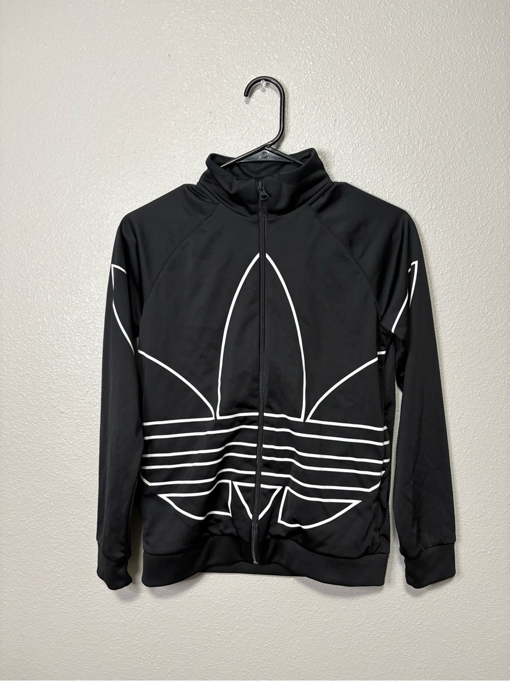 Adidas Kids Big Trefoil Outline Track Jacket Black White Full Zip Size M EUC